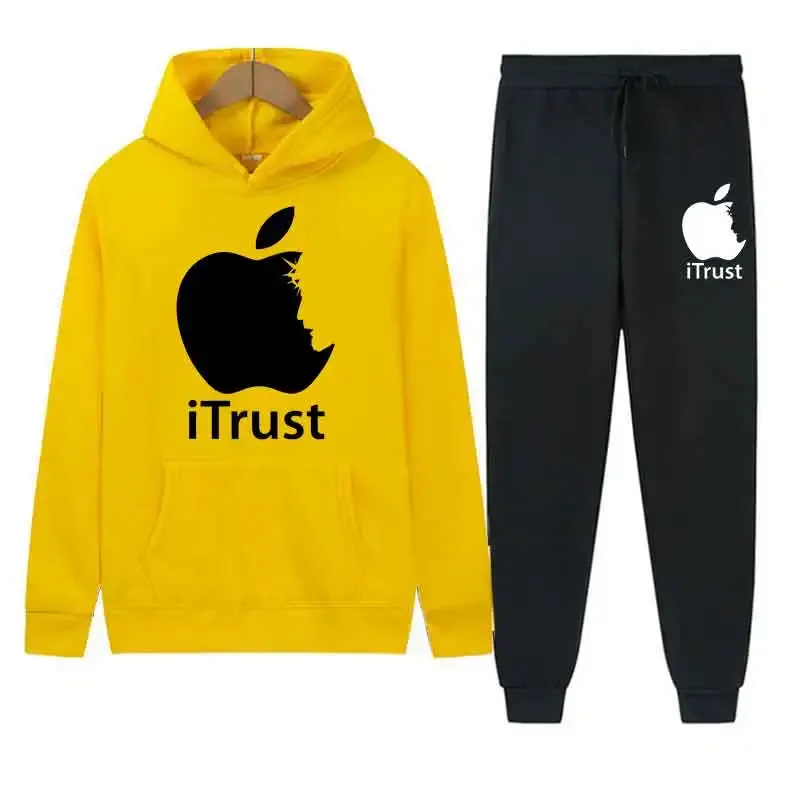 ربيع الخريف الرجال النساء عادية 2 قطعة مجموعات الاتجاه هوديي القمم السراويل الطويلة بلوزات دافئة اليومية الشارع موضة الإبداعية أبل Printe