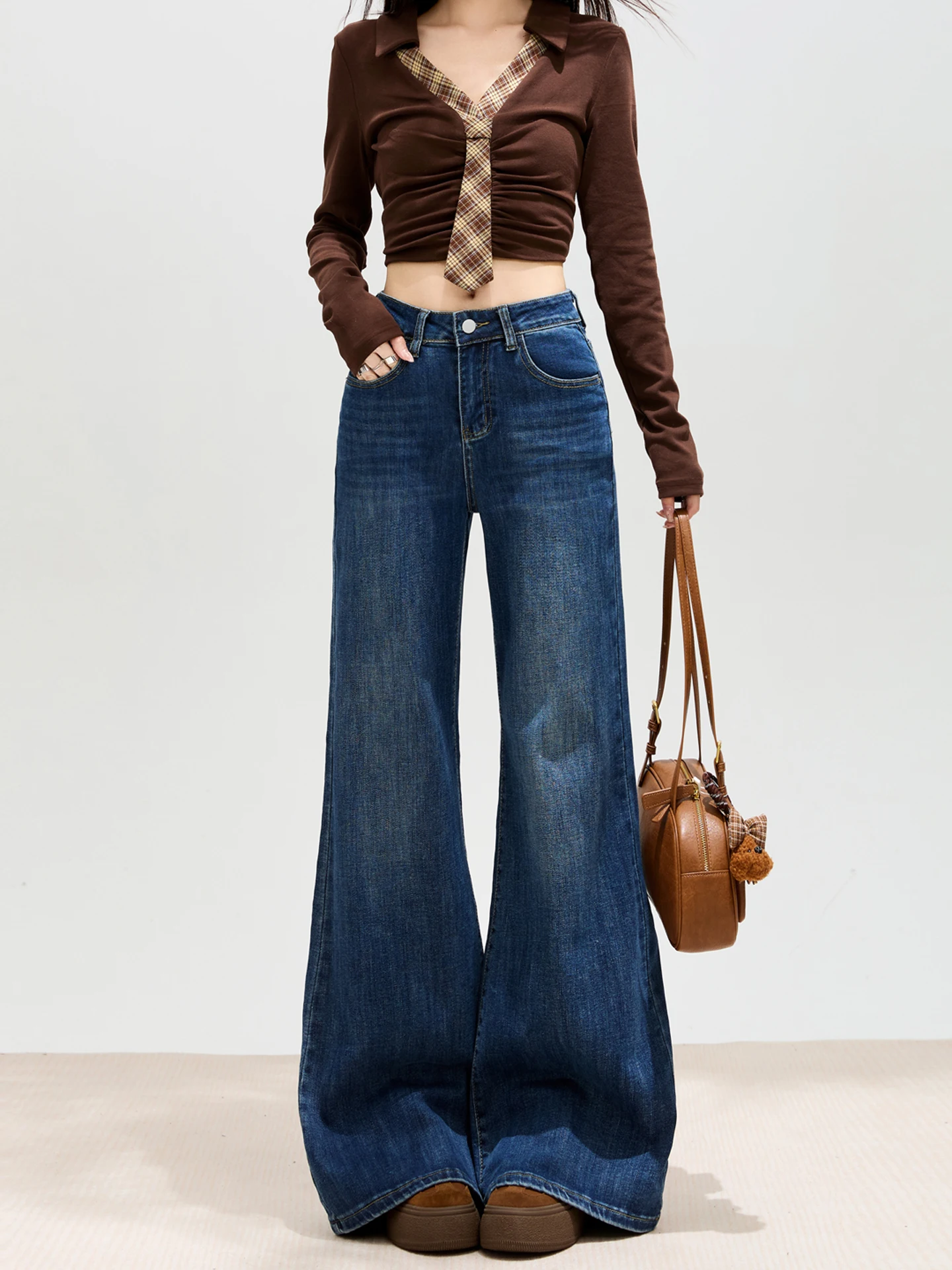 

Американские синие расклешенные джинсы в стиле ретро, женские зимние тонкие облегающие джинсы с высокой талией, утягивающие брюки-колокольчики, повседневные джинсы со стойкой