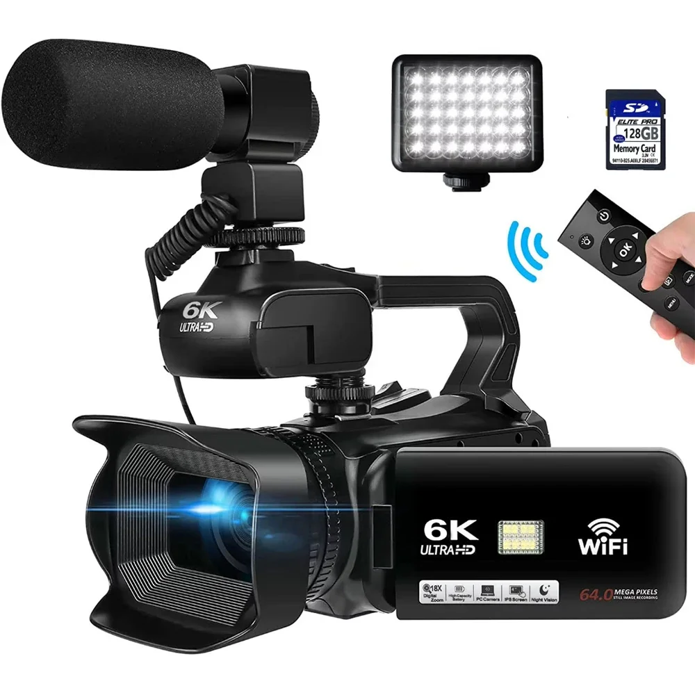 كاميرا فيديو 4K يوتيوب كاميرا فيديو رقمية للبث المباشر واي فاي كاميرا ويب 18X 64MP كاميرا رقمية مسجل مدونة فيديو 4 بوصة شاشة تدوير