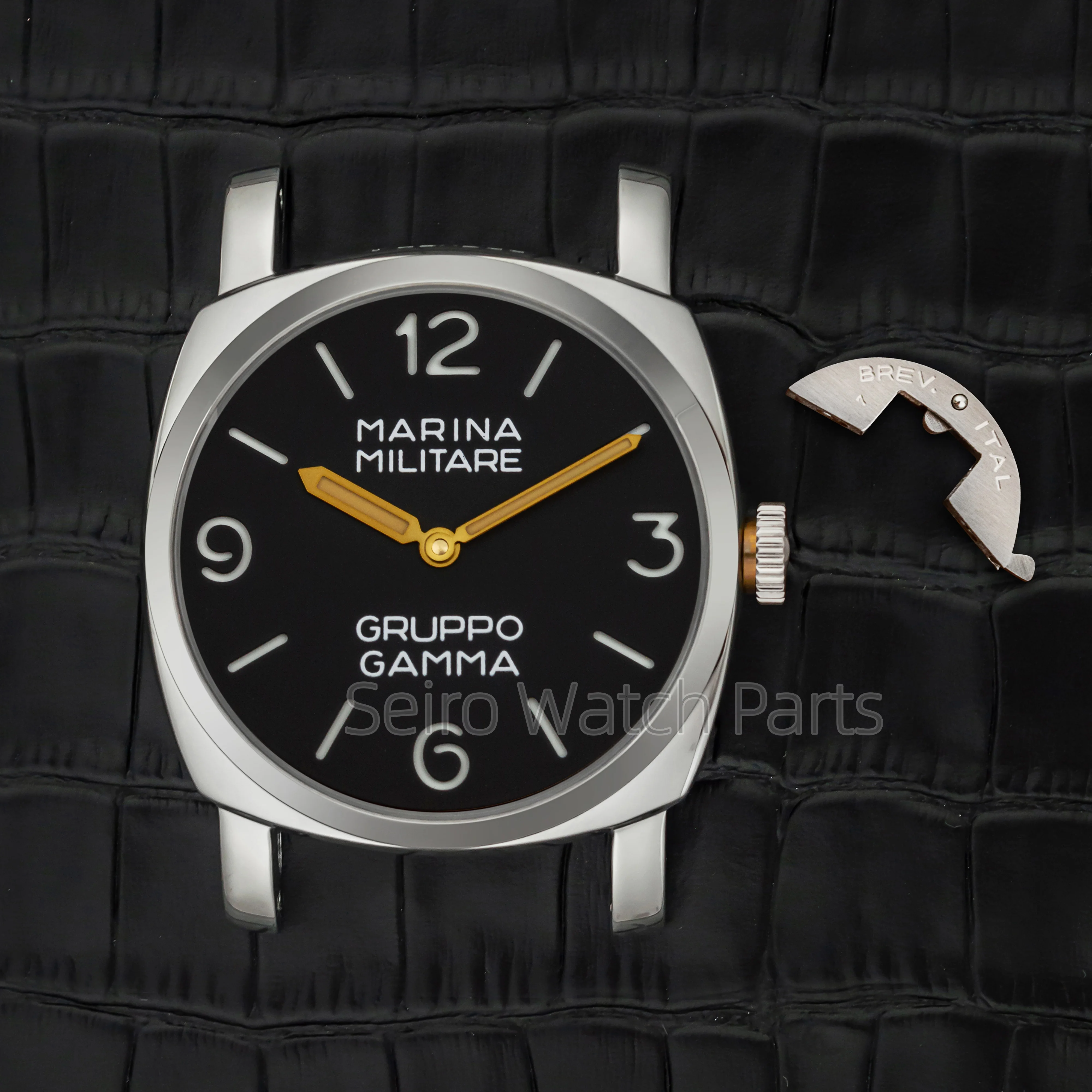 

for PAM 6152 Men Vintage Stainless Steel Case Dial Luminous Hands Leather Strap for ETA 6497/6498/ST3600 Mechanical Movement