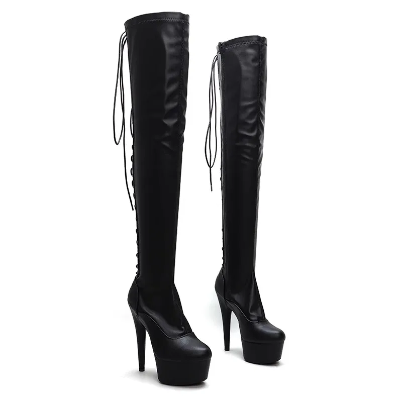 

Auman Ale New 15CM/6inches PU Upper Sexy Exotic High Heel Platform Party Women Over The Knee Boots Pole Dance Shoes 035