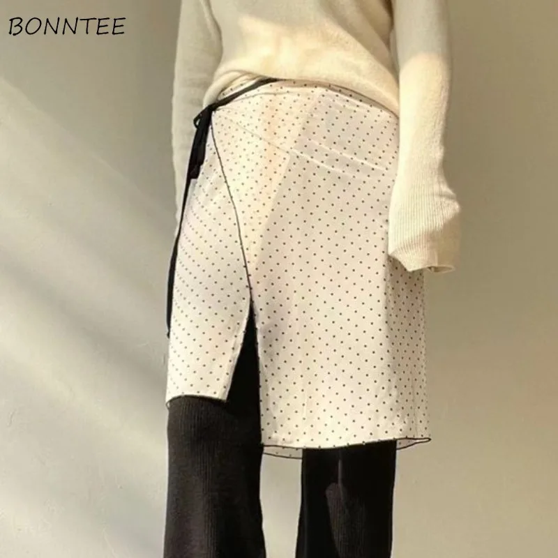 

Thin Skirts for Women Korean Style New Fashion Design Dot Pattern Lace-up Spring Clothing All-match Girls Students Soft Casual