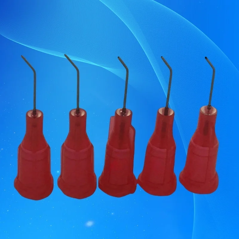 

Бесплатная доставка, 100 шт., 25 г, красный, 0,5 дюйма, длина трубки, 45 градусов, изогнутый китайский шприц для дозирования клея, наконечник иглы 1/2 дюйма