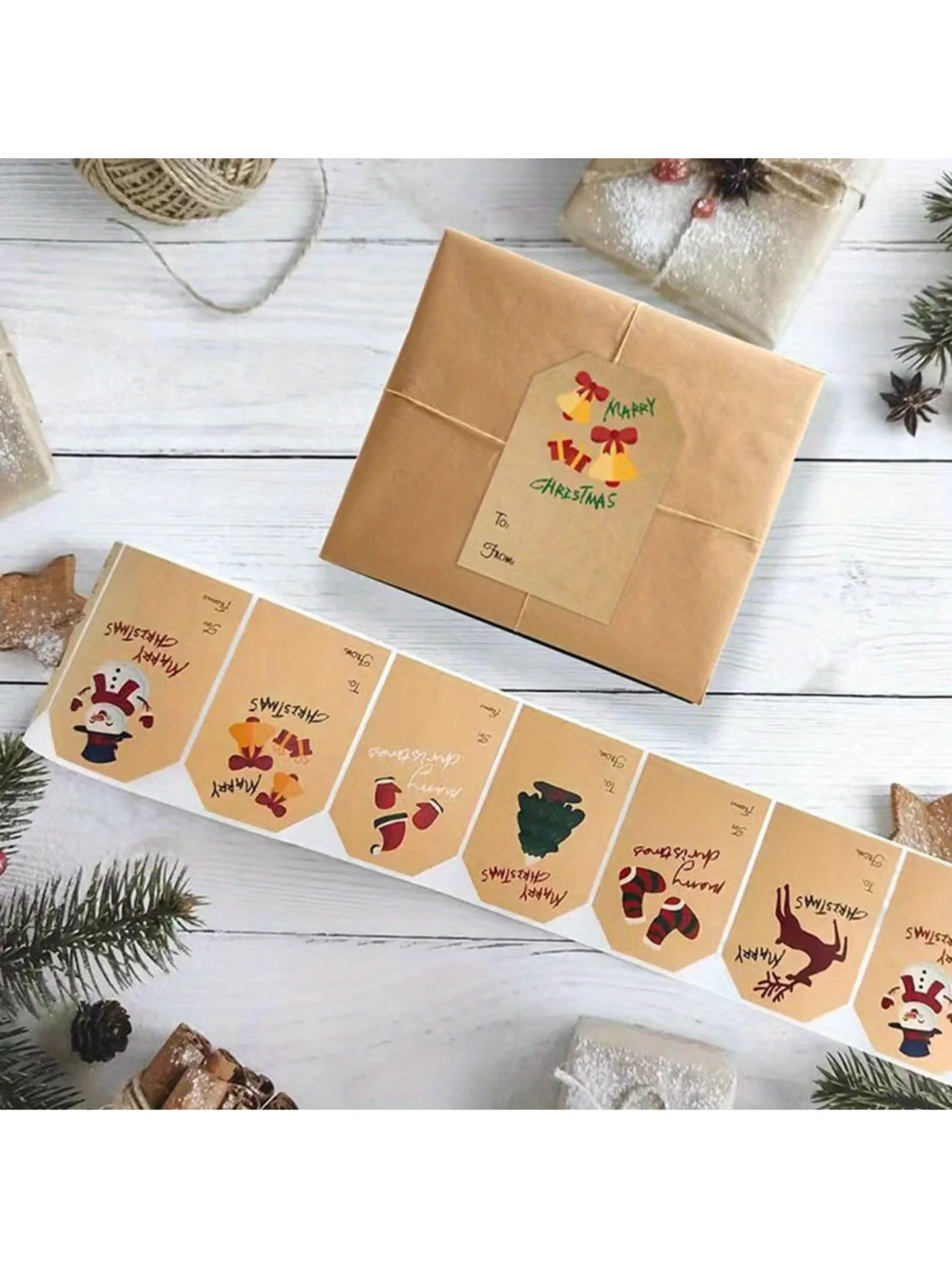 250 قطعة/لفة ملصقات عيد الميلاد - 2 × 3 جوارب شجرة ورق الكرافت رجل الثلج الأيائل عيد ميلاد سعيد