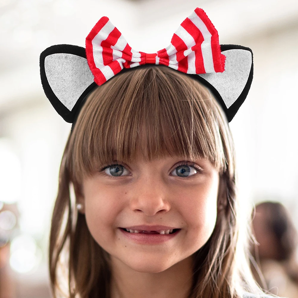 

2pcs Cat Ears Headband Striped Bowknot Rhinestone Cosplay Birthday Kitten Party Accessories Hair Hoop Sweet Children