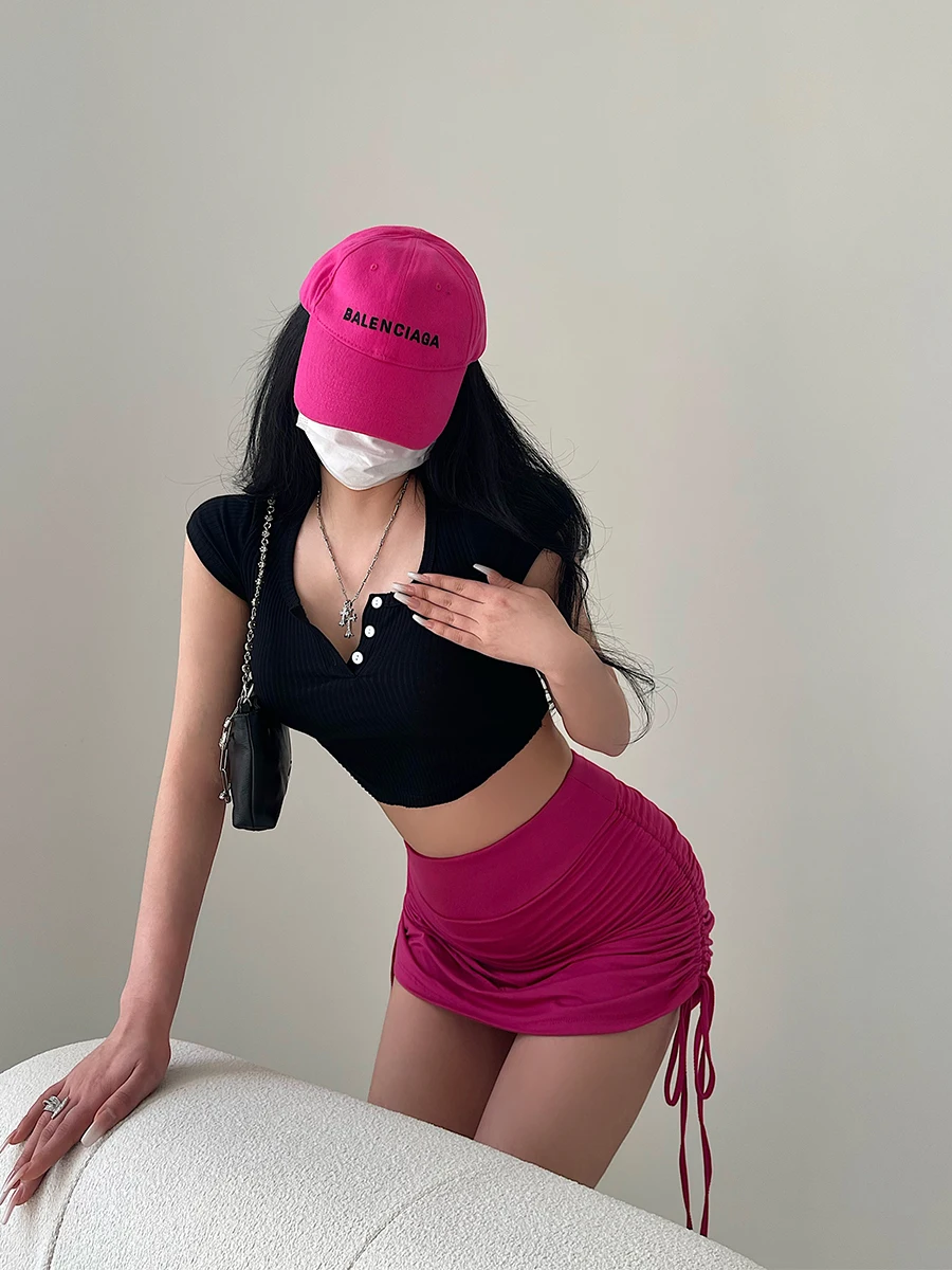 Young Girl Day Pure Desire High Waist Tight Fitting Anti-Light Semi-Body Short Skirt with Drawstring Pleats Women's Cotton Mi...