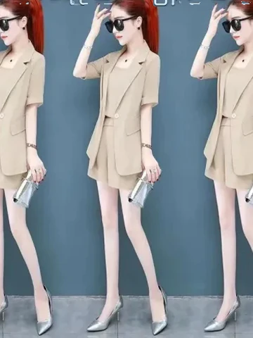 

Антивозрастной женский костюм-тройка: профессиональный комплект с брюками и топом с коротким рукавом из полиэстера для работы