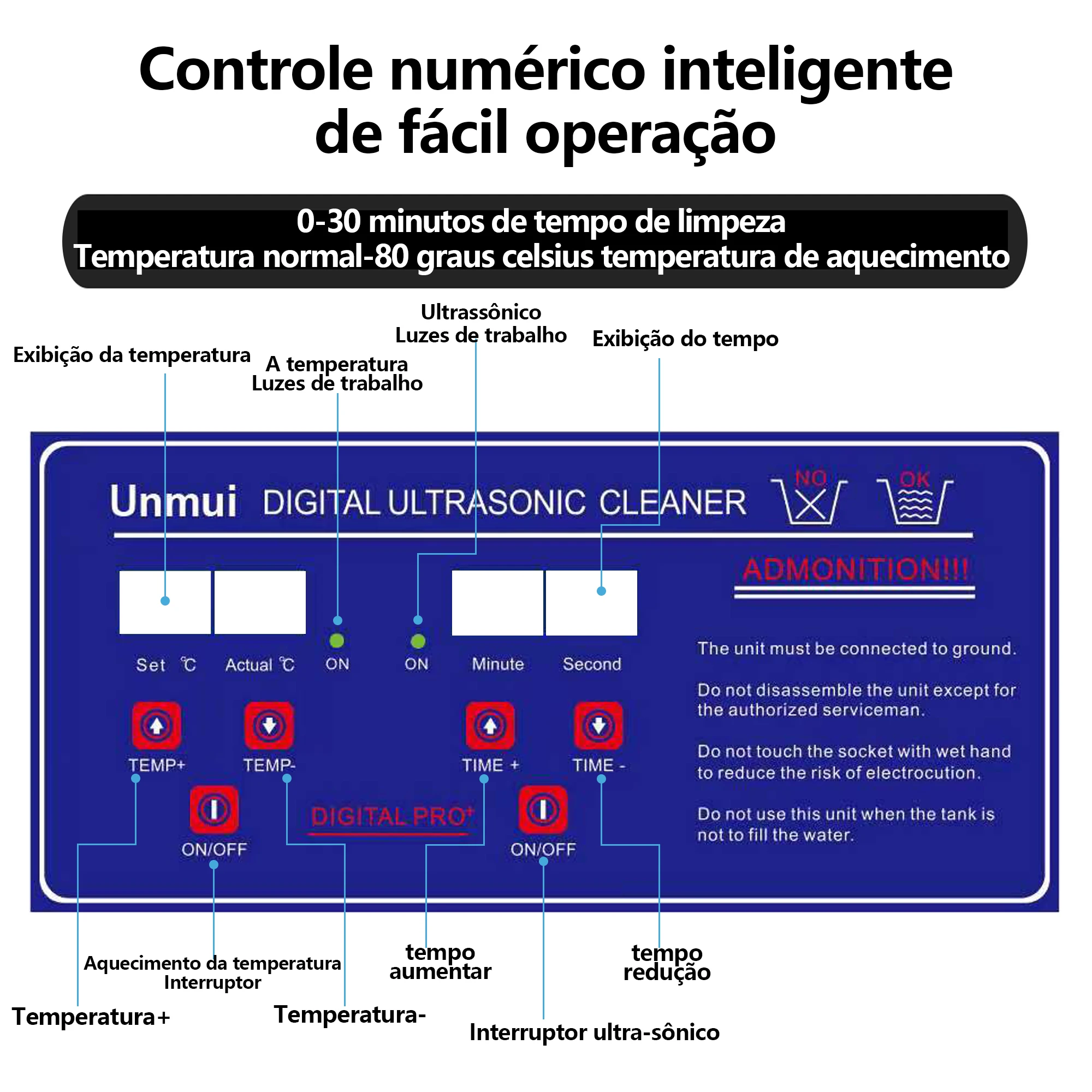 Unmui-Limpador Ultrassonico Digital Com Aquecimento, Alta Frequência Cuba Ultrassônica, Aço inoxidável Ultrassom Limpeza, 220v 40khz