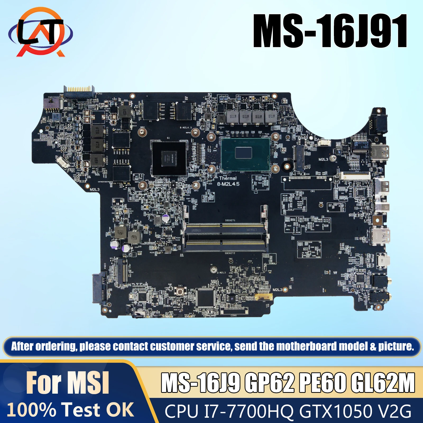 

MS-16J91 Mainboard For MSI MS-16J9 GP62 PE60 GL62M Laptop Motherboard With I7-7700HQ CPU GTX1050 V2G GPU 100% Tested OK