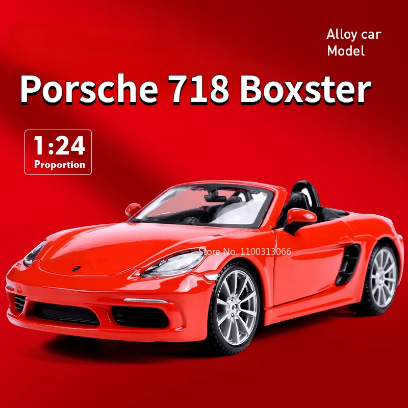 

1/24 Porsche 718 Boxster Alloy Car Model High Simulation Vehicle Toy Four Wheel Suspension Design Sport Car Model for Boys Gifts