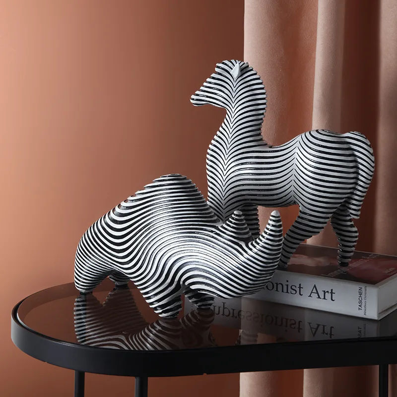 Nordic Ins Creative Rhinoceros Zebra Resin Animal Figurines Ornament Animal Model Desktop Decorative Home Decoration Accessories