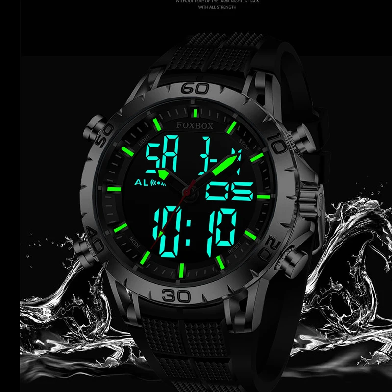 FOXBOX sports luxury men\'s watch brand dual display quartz watch Gift for men military waterproof clock digital electronic watch