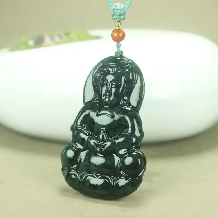

Pure Natural Tibetan Jade Herbal King Stone Dark Green Jade Men's Guanyin Pendant, Safe and Healthy Jade Pendant Pendant.