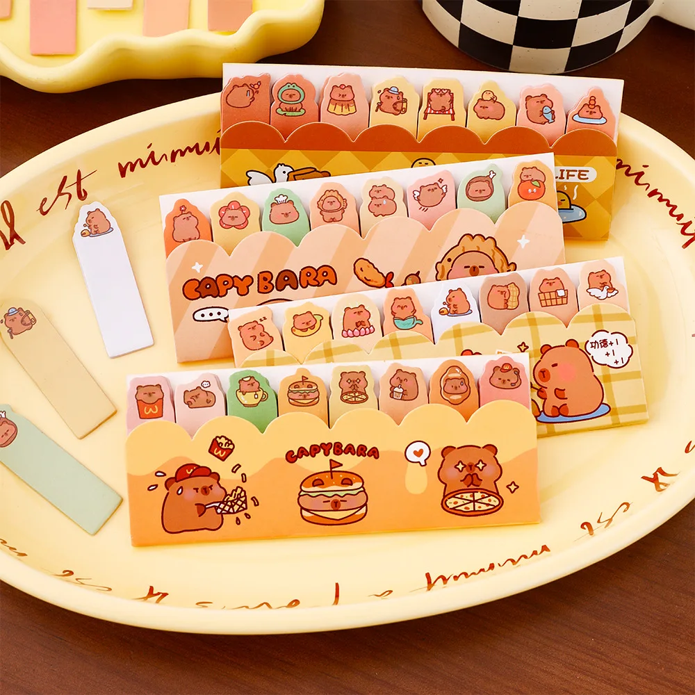 Stiker Tempel Kawaii Capybara Berdiri di Antrian 8*15Pcs, Stiker Indeks Lucu untuk Pelajar, Stiker Post-it Hydrangea, Stiker yang Dapat Digunakan Kembali