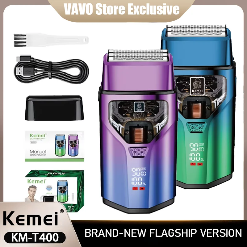kemei-km-t400-デュアルフォイル-9000rpm-5w-磁気浮上モーター-lcdディスプレイ-1400mah-メンズ電気シェーバー-プロフェッショナルシェーバー