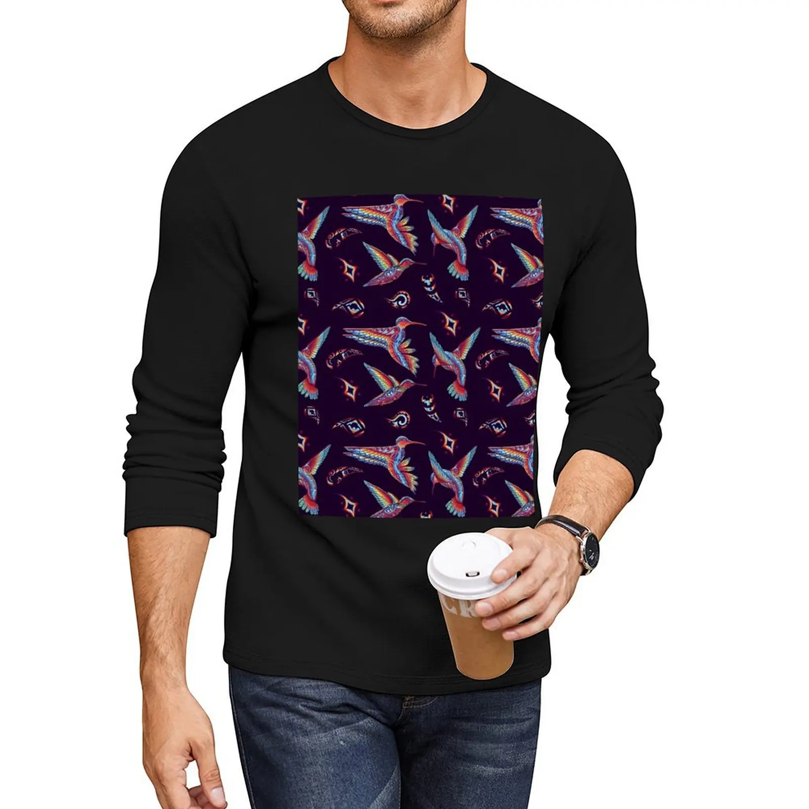 Humming bird (southwestern rainbow pattern) Long T-Shirt black t shirts mens graphic t-shirts