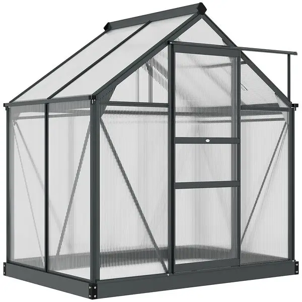 

Polycarbonate Greenhouse, Heavy Duty Outdoor Aluminum Walk-in Green House Kit Vent Door, 6.2'x4.3'x6.6' Gray