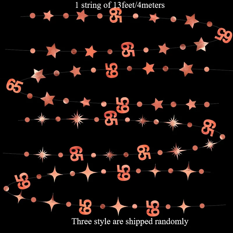 Rose Gold 65th Birthday Banner Decorations Number 65 Circle Dot Twinkle Star Garlands Hanging Backdrop for 65th Birthday Party