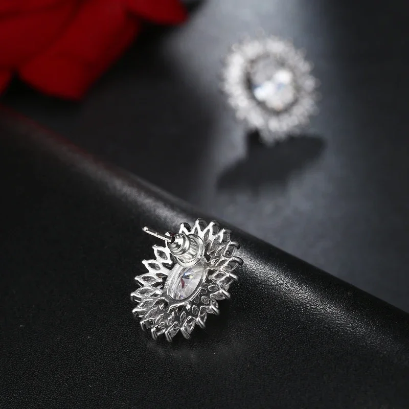 LXOEN Fashion Round Zircon Women Stud Earrings With Silver Color Studs Ear Girl Druzy Earrings Jewelry brinco Gift bijoux