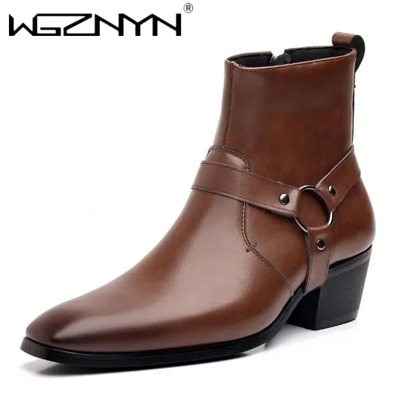 2026 Men's Fashion Designer Chelsea Boots Luxury High Quality Men Cowboy Boot Black Brown Zip Wedding Office Dress Shoes Male