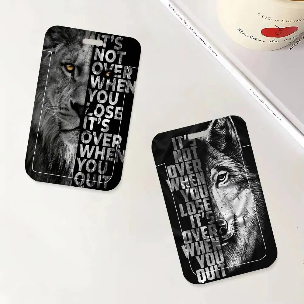 Animal Motivation Quote Lion Tiger Wolf Leopard Black Lanyard Card Holders Student Meal Cards And Campus Ids School