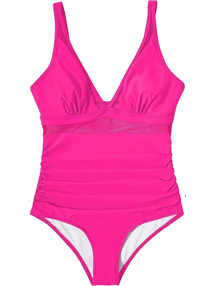 Bikini plisado con estampado de leopardo para mujer, traje de baño Sexy de una pieza, Bikini de playa de cintura alta, nuevo traje de baño de verano 2025, traje de baño de una pieza