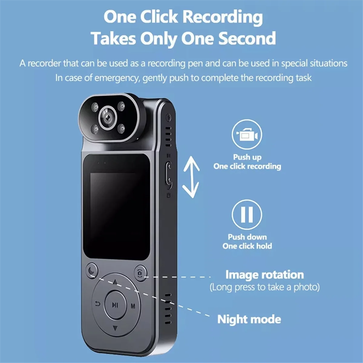 Fotocamera digitale protettiva 1080P con obiettivo ruotabile Fotocamera sportiva Registratore vocale Bodycam per corridori e avventurieri, B-AB01