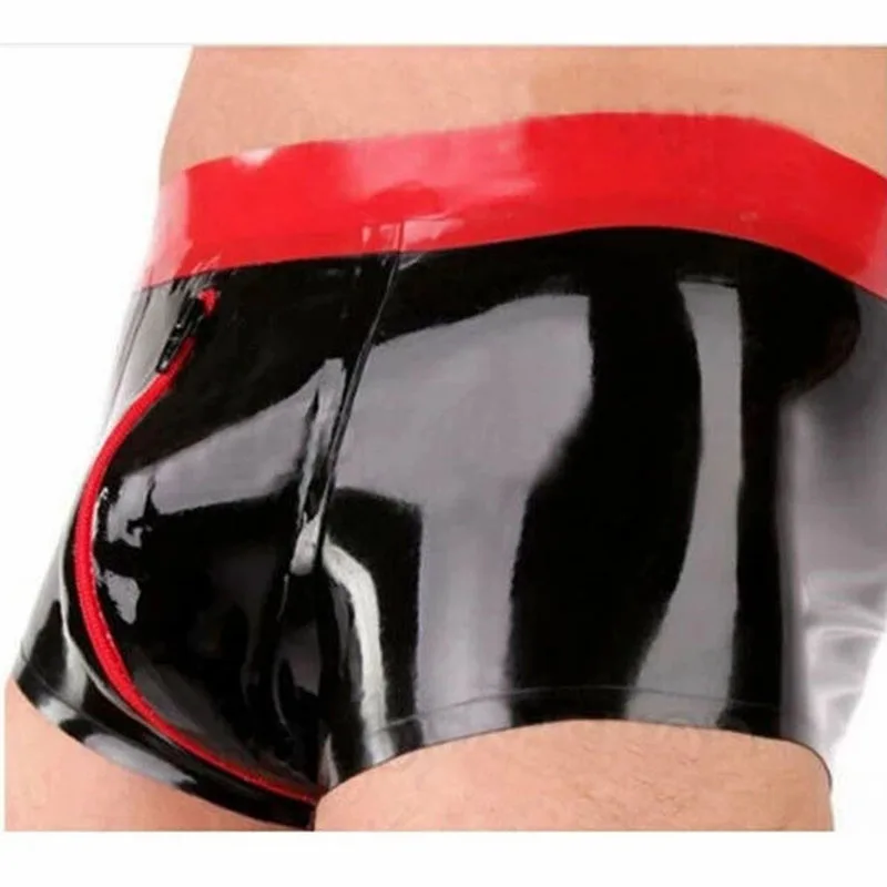 

Handmade Natural Latex Boxer Shorts Croch Zipper UnderwearRubber Gummi Panties Swim Pants