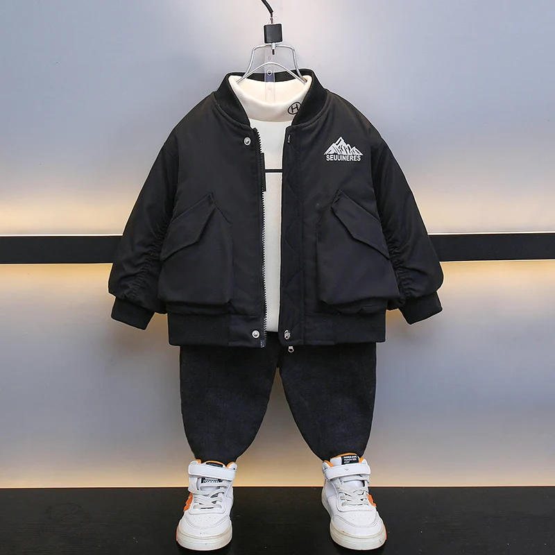 

Boys Cotton Jaet 2025 Autumn Winter Thiened Hooded Baseball Sle Coat Youth Trendy Long Sve Waterproof Polyester Fiber