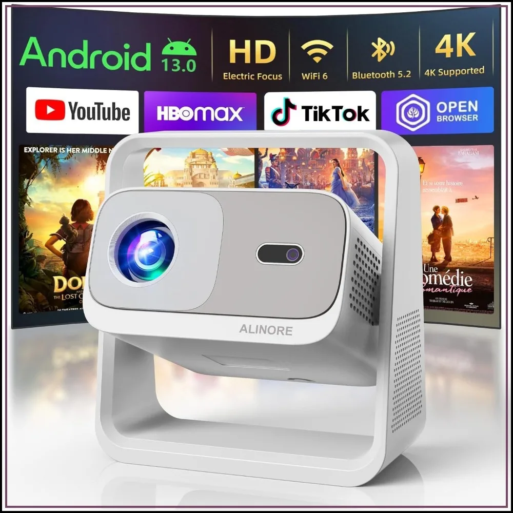 

Smart Projector with WiFi and Bluetooth, Built-in Apps, Electric Focus & Auto Keystone, Native 1080P 4K Support, Portable Outdoor Movie Projector