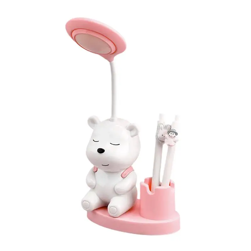 Cartoon Lamp With Pen Holder Cute Bear LED Desk Lamp With 360 Degrees Gooseneck Eye-Caring Study Light Room Accessory Bedside