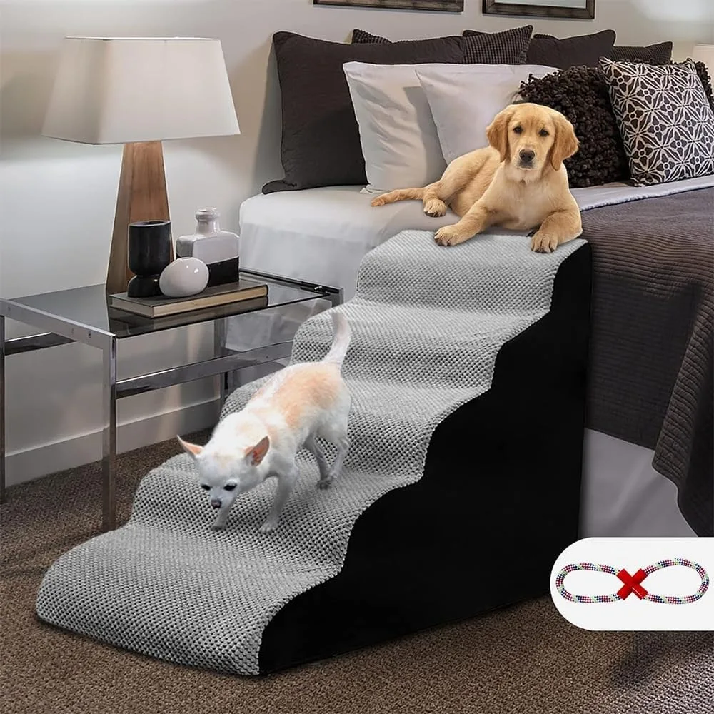 

Dog Stairs for High Beds, Extra Wide Sturdy Dog Steps, Pet Stairs/Ramp for Small Large Dogs, Ladder for Dogs Cats, Grey