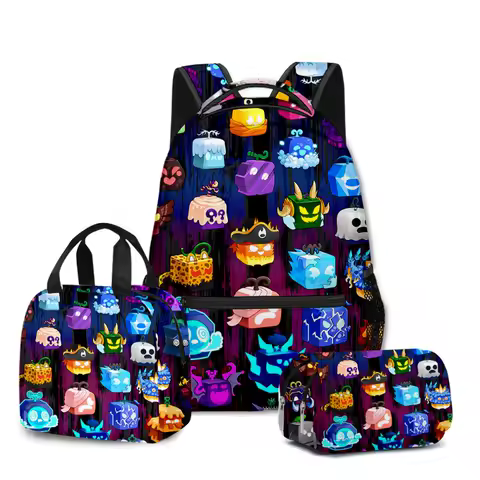 3pcs/set 3D ROBLOX Game Blox Fruits Primary and Secondary School Students Schoolbag Backpack Lunch Bag Pencil Bag School Bag