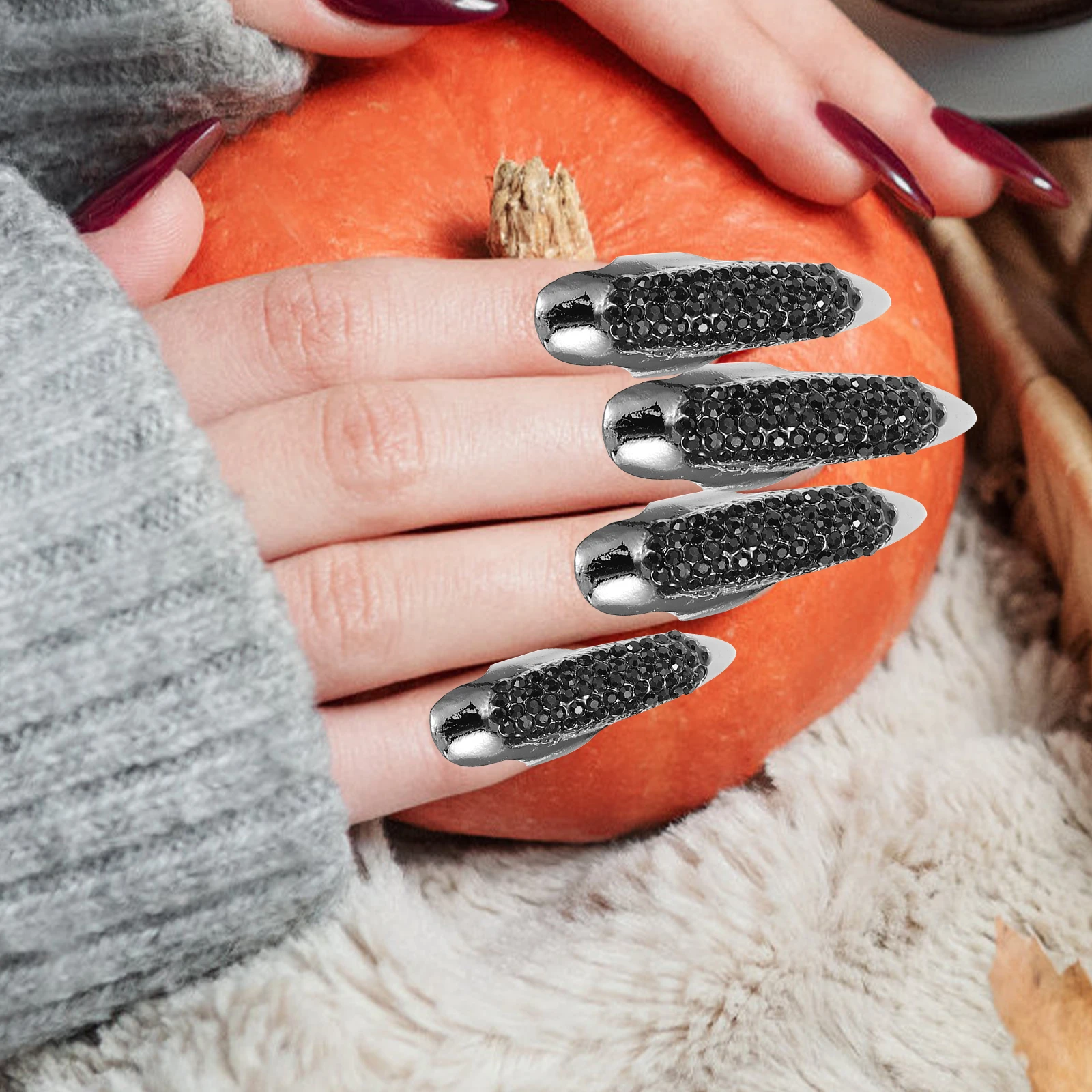 

10 Pcs Set Vintage Nail Full Finger Claw Set Rings Full Fingertip Gothic Jewelry Gothic Jewelry Black Gold