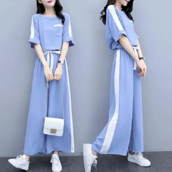 

Summer Wide Leg Pants Set Women's Loose Sweet Or Salty Trendy Two Piece Set Fashionable Casual Wear for Younger Women