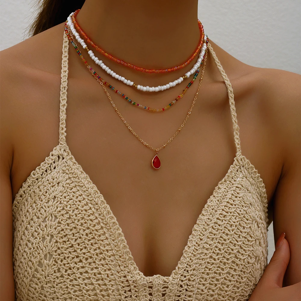 Bohemian Multilayer Handmade Beads Chain Fashion Necklaces Sheet Elephant Pendant Jewelry For Women Valentine\'s Gift X0210