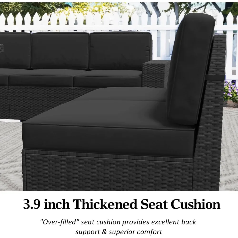 Terrassen möbel 7-teiliges Set mit Feuerstellen tisch, Rattan-Gesprächs sofa mit Couch tisch