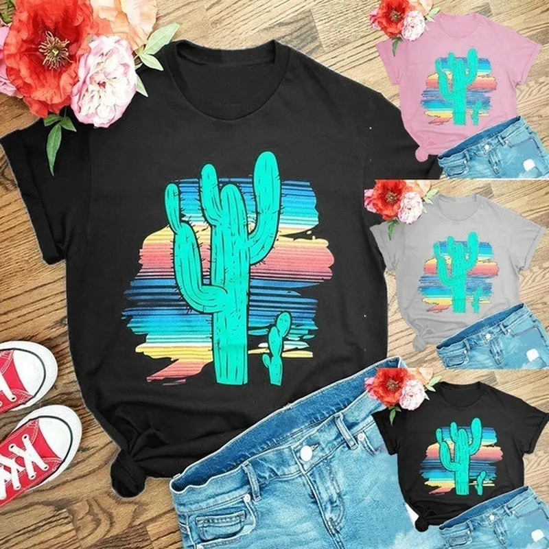 

Cactus Print T Shirt Women Short Sleeve O Neck Loose Tshirt Summer Women Tee Shirt Tops Camisetas Mujer