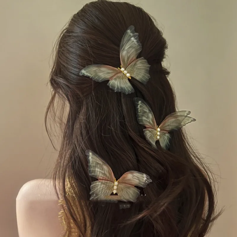 2pcs/set Fairy Style Hairpin Tulle Butterfly Wings Shaped Hair Clip High-end Side Clip Women Girls Hair Accessories Holiday Gift