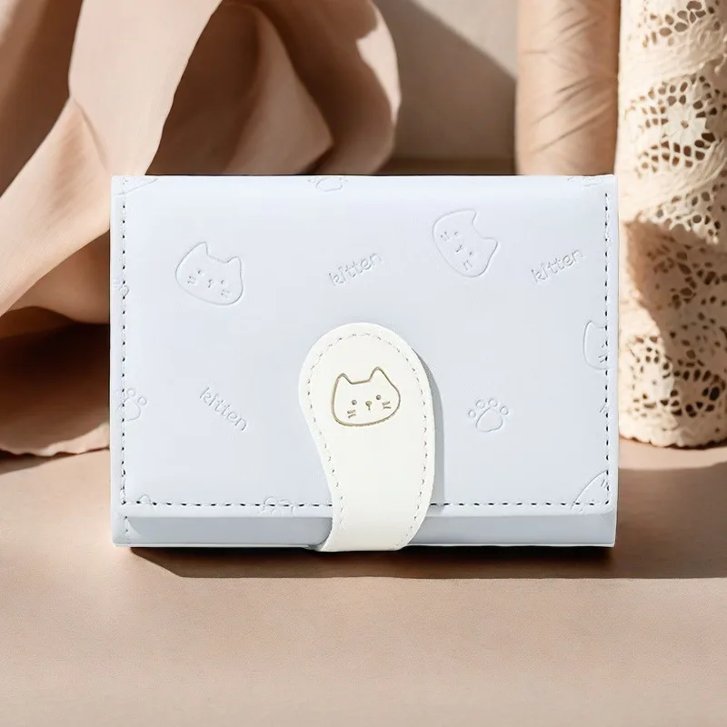 Cute Cat Tail Design Ladies Card Holder Tri-Fold Wallet Short Style Fashionable Coin Purse With Keychain