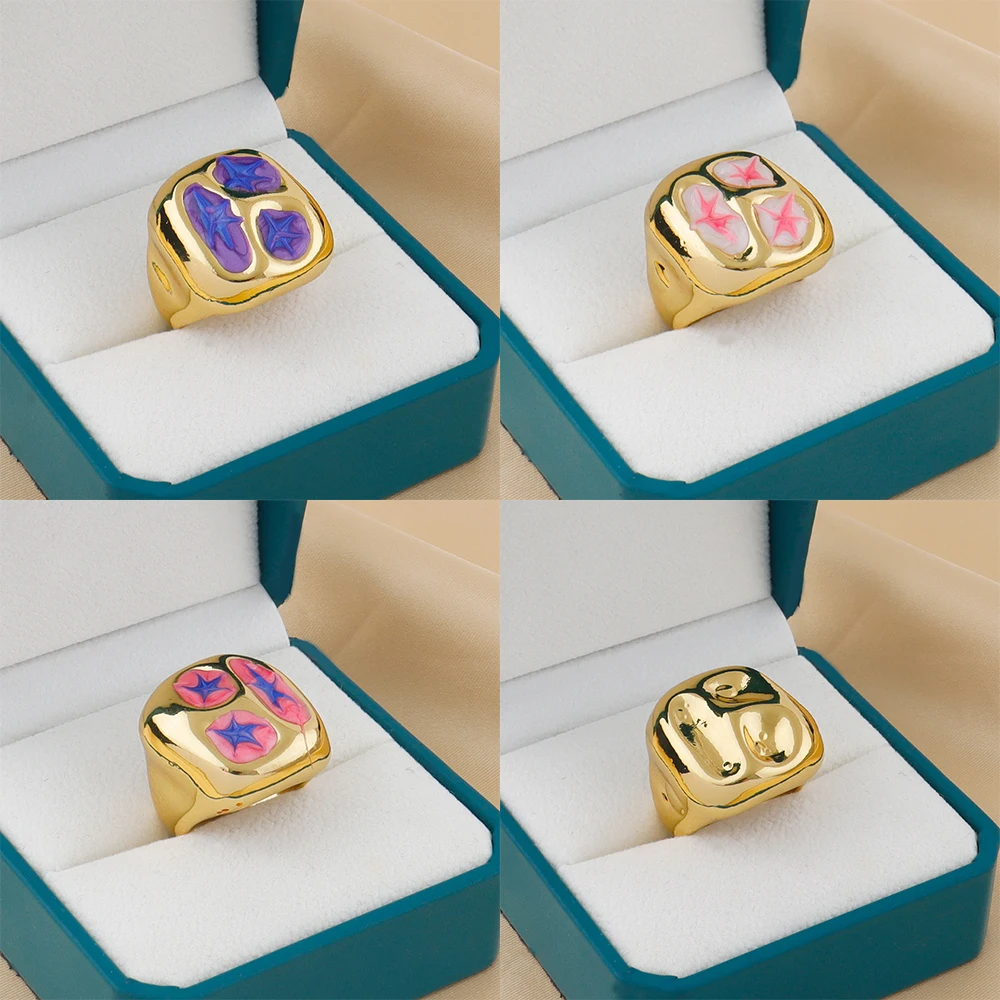 

Waterproof 18K Gold Color Star Rings Adjustable Opening Ring Set for Women Female Daily Jewelry Valentine's Day Gift