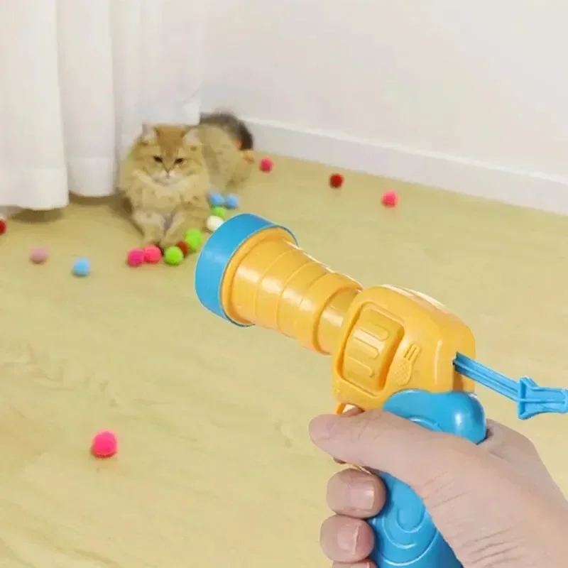 1 Set Cat Plush Toy Gun Plush Launcher Silent Interactive Tool Mini Shooting Gun Games Stretch Plush Ball Toys Pet Supplies