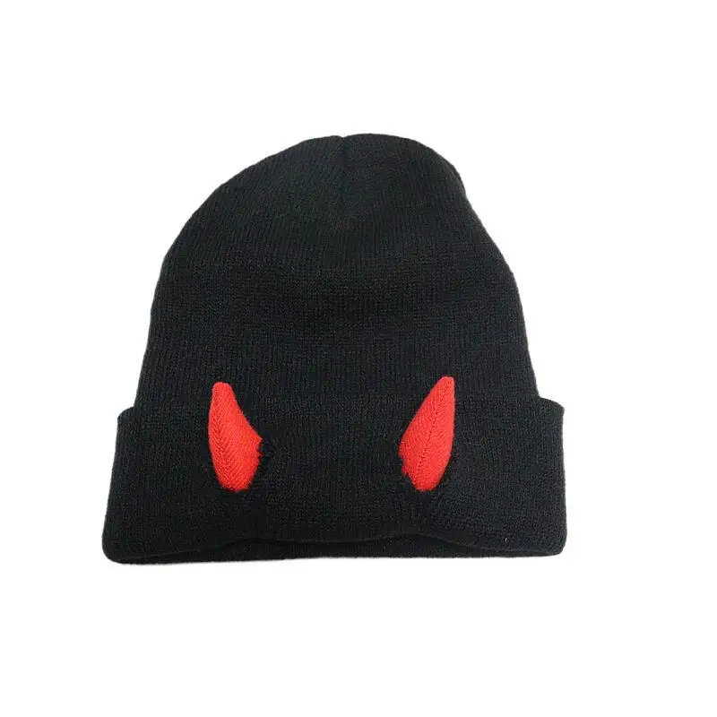 Autumn and Winter Devil Horn Knitted Beanie Hat For Adult Halloween Cow Horn Head Cap Warm Hip Hop Hat For Indoor Outdoor