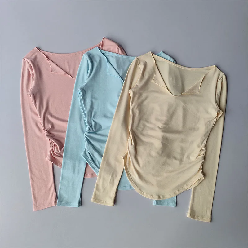 Sport-Top für Damen, Herbst, schmale Passform, kleiner V-Ausschnitt, schnelltrocknend, Yoga-Kleidung, Lauf-, Fitness-, Pilates-Langarmshirt, Oberbekleidung, T-Shirts – Detail 2
