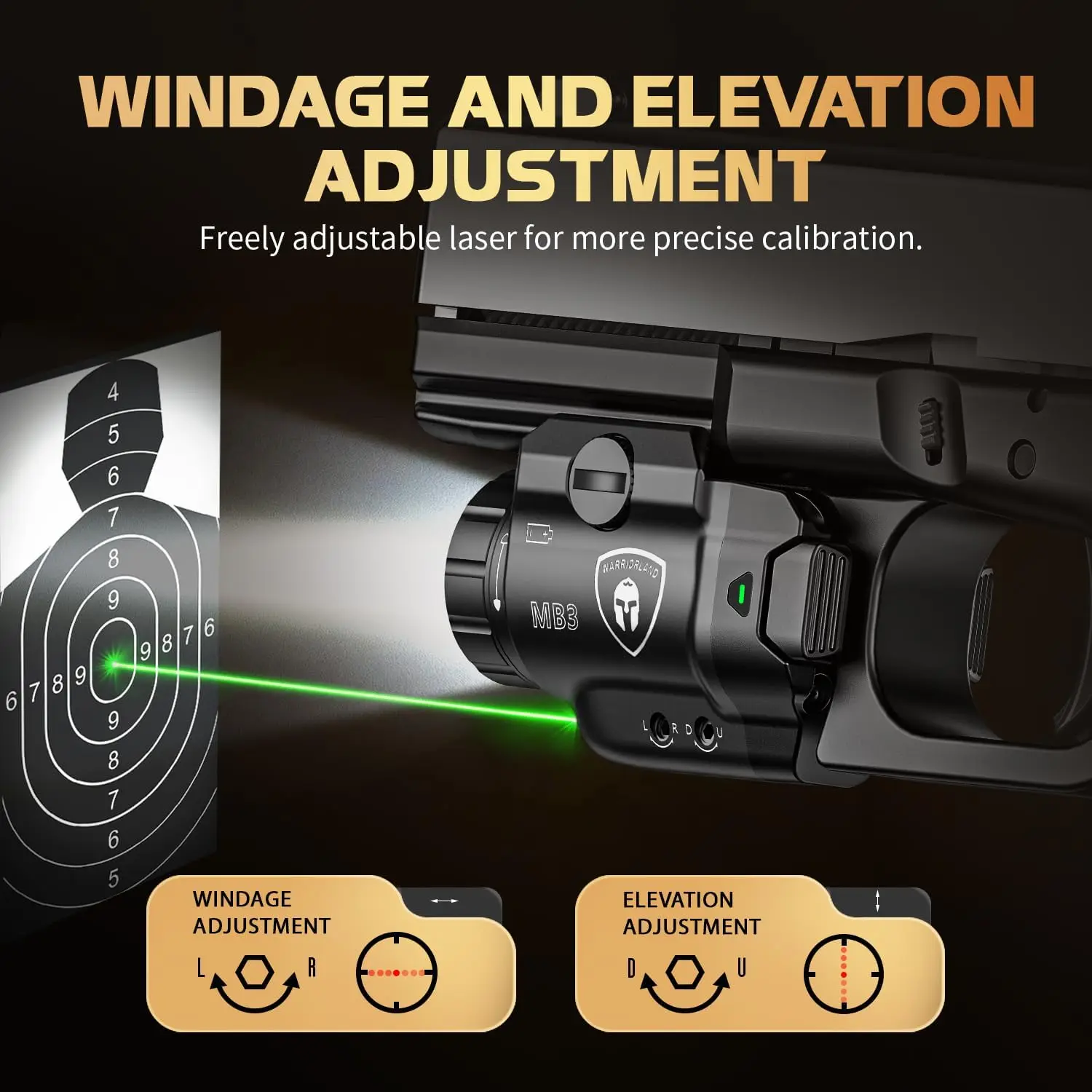 لـ S&W M&P 9 M2.0/M1.0 مدمج 4.0 بوصة، ضوء MB3، حافظة كيديكس، ضوء مثبت على السكك الحديدية العالمية 500 لومن، ضوء أخضر