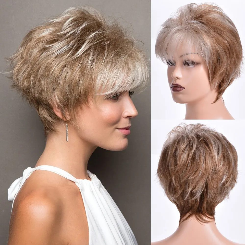 

European and American short wig chemical fiber headgear women fluffy straight hair wig