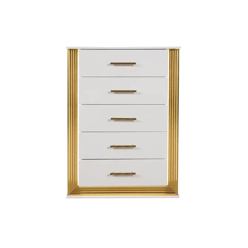 خزانة معاصرة ذات 5 أدراج مصنوعة من الخشب مع لمسة نهائية ذهبية، وأثاث تخزين لديكور المنزل الحديث #1