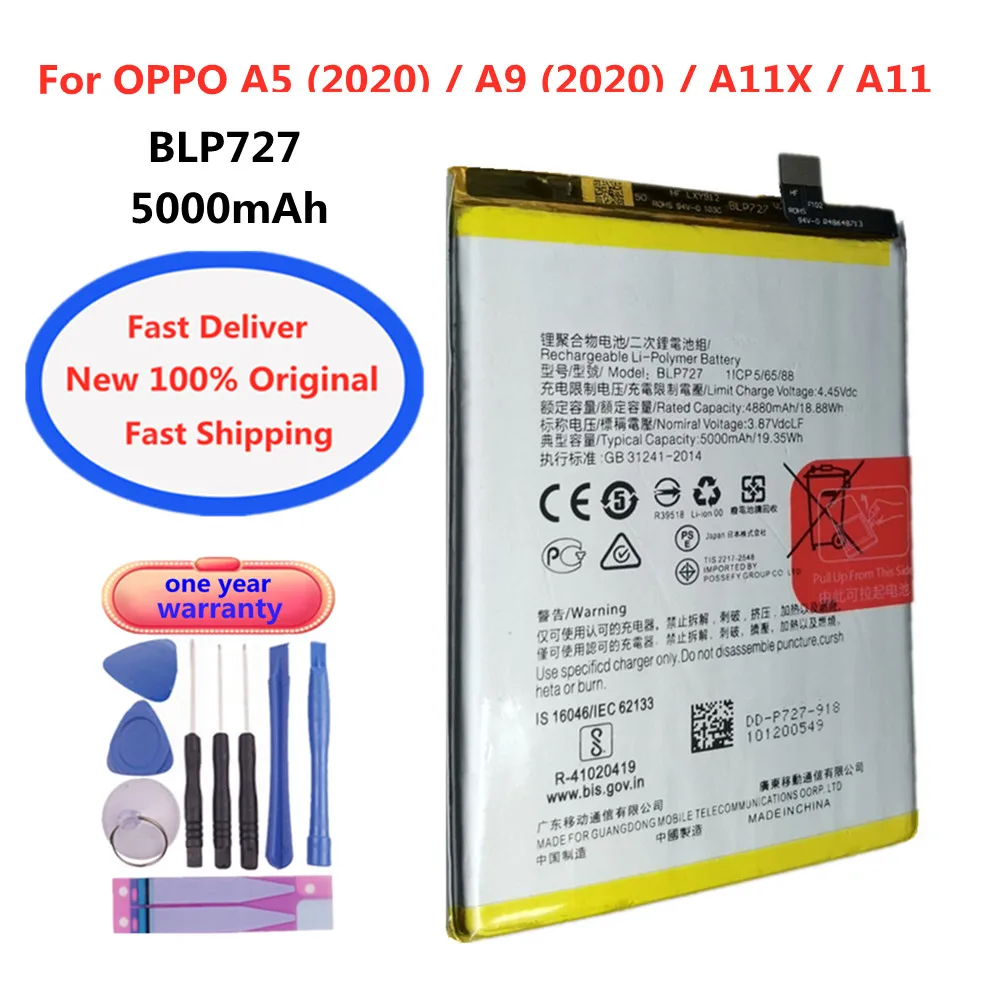 

BLP727 Original Battery For Oppo, A5 2020, A9 2020, A11X, A11, Mobile Phone Batteries, Replacement Repair Parts, 5000mAh