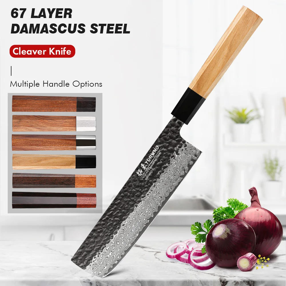 

TURWHO 7-inch Hand Forged Chef Nakiri Knife Japanese Damascus Steel Kitchen Knives Sharp Meat Vegetable Cleaver Cooking Tools