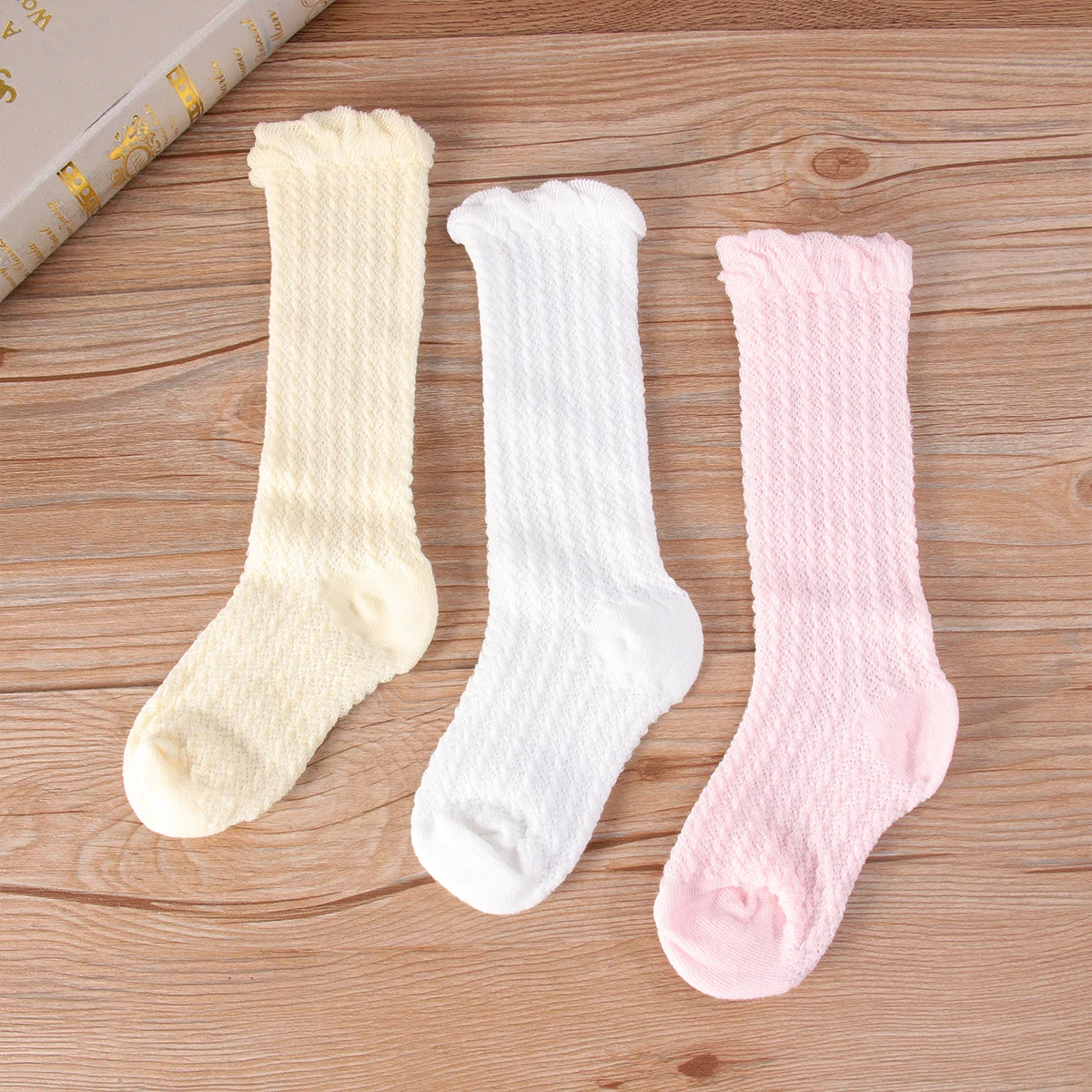 

3Pairs Breathable Baby Long Socks Summer Cotton Mesh Soft Anti Slip Mosquito Socks for Kids 1-3 Years Old Long Sock for Baby
